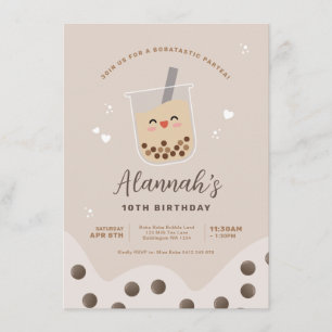 Convites Simples Kawaii Boba Bubble milk Tea Birthday