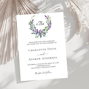 Convites Simples lavanda violeta floral elegante casamento