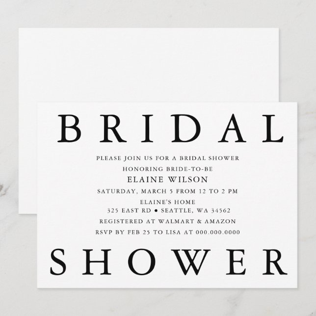 Convites Simples Letras Negrito Chá de panela Moderno (Frente/Verso)