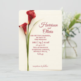 Convites Simples Lírio-de-callas Vermelho Floral Casamento