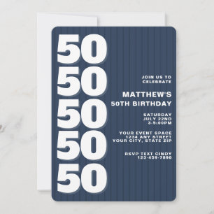 Convites Simples Listras Azuis Modernas 50º Aniversário