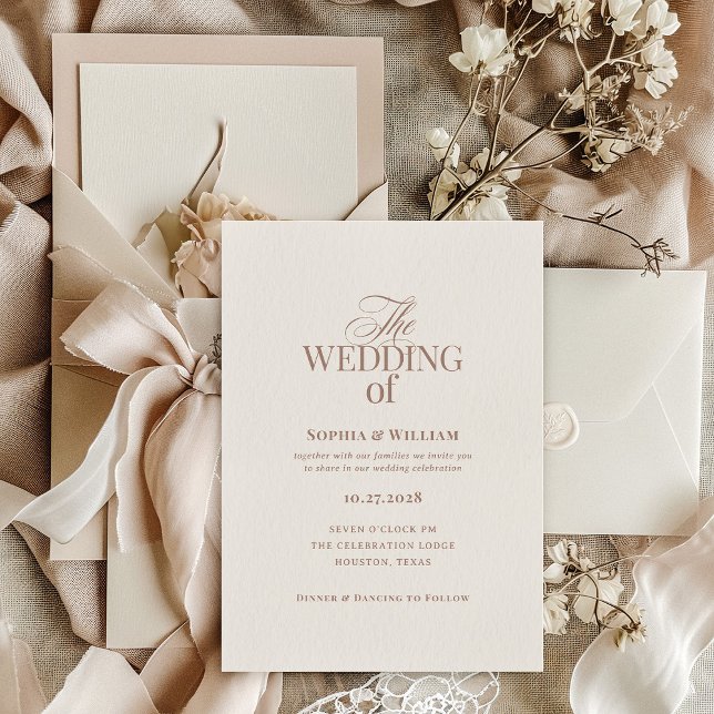 Convites Simples Luxo Marfim e Taupe | Casamento Neutro (Criador carregado)