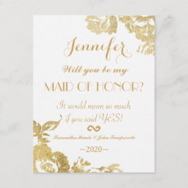 Convites Simples Madrinha de casamento Dourada Floral Moder