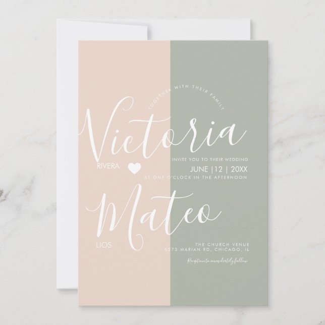 Convites Simples Manuscrito Típico Sage Casamento Rosa (Frente)