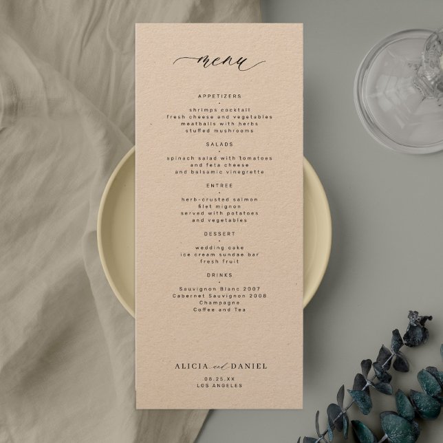 Convites Simples menu de casamento preto e branco elegante (Criador carregado)