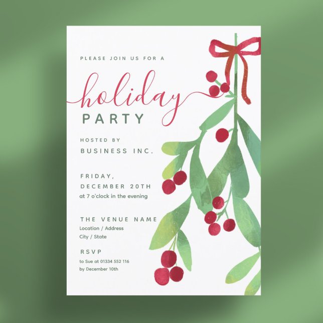 Convites Simples MistletoCorporate Xmas Party (Simple Mistletoe Corporate Xmas Party Invitation)