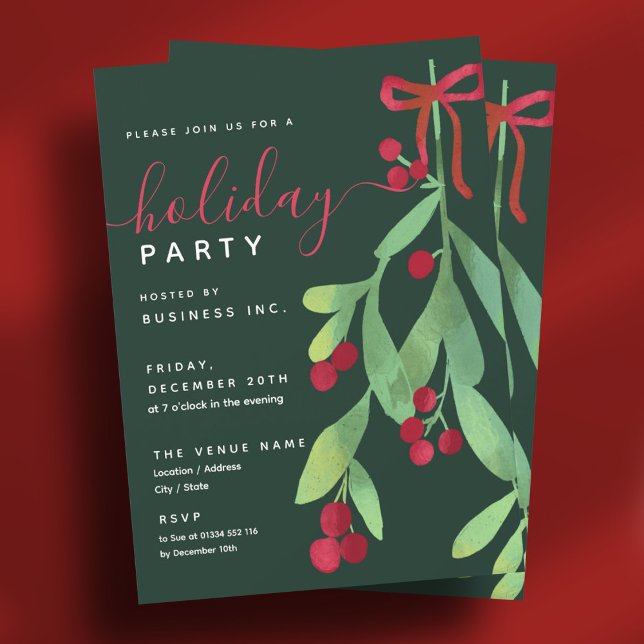 Convites Simples Mistura de Partido Xmas Corporativo Verde (Simple Mistletoe Corporate Xmas Party Green Invitation)