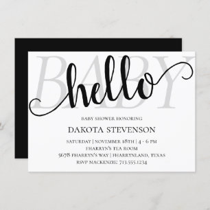 Convites Simples Modern Hello Baby Chá de Script Flourado