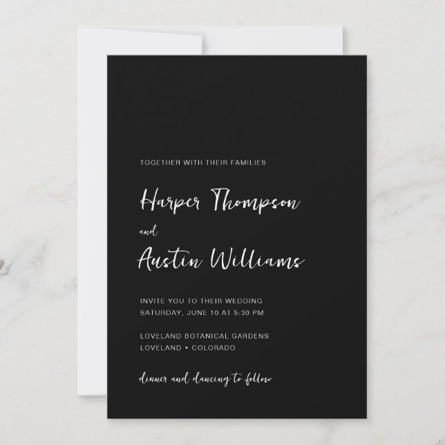 Convites Simples Moderno Casamento Preto Script (Frente)