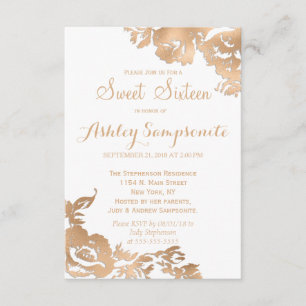 Convites Simples Moderno Dourado, brilhante Floral Branco 1