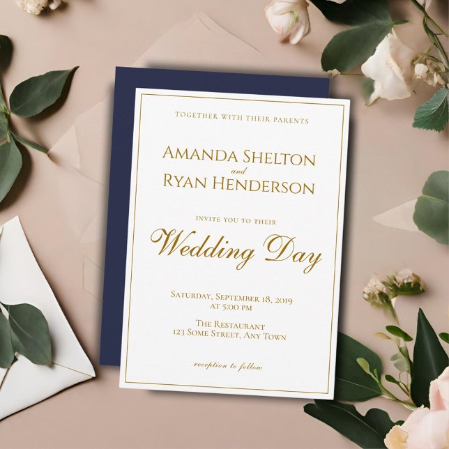 Convites Simples Moderno Elegante Casamento Roteiro Dourado (Criador carregado)