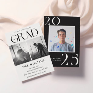 Convites Simples Moderno Preto e Branco, Festa de Formatura