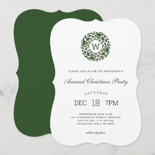 Convites Simples monograma Holly Wreath Festa de Natal