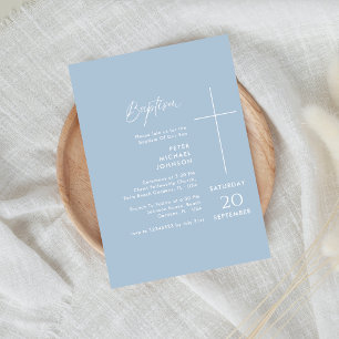 Convites Simples Natal Dusty Blue Baby Boy Baptism
