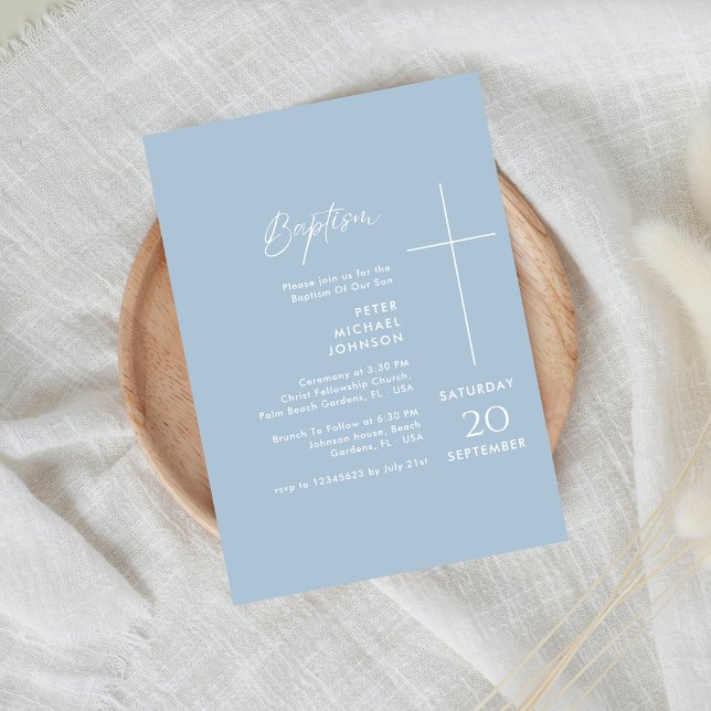 Convites Simples Natal Dusty Blue Baby Boy Baptism (Criador carregado)