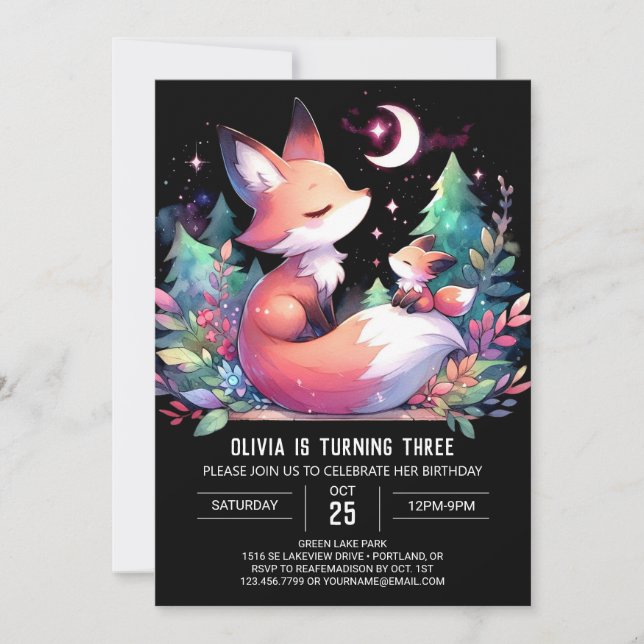 Convites Simples Nature Fox Birthday digital (Frente)