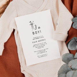 Convites Simples Neutro Moderno É Um Menino! Chá de fraldas