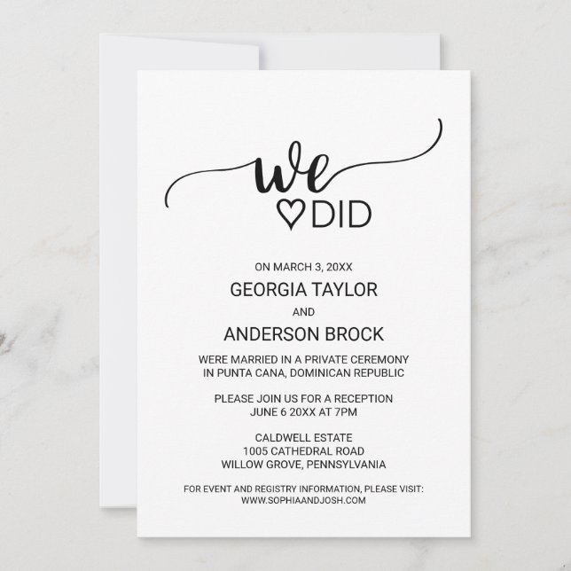 Convites Simples 'Nós Fizemos' em Caligrafia Preta (Frente)