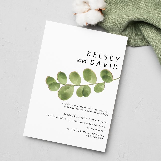 Convites Simples ouro verde eucalipto deixa casamento (Simple green gold eucalyptus leaves wedding )
