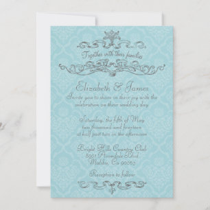 Convites Simples para Casamento tema damasco Azul 