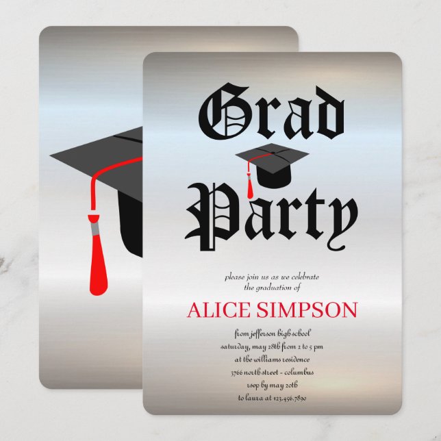 Convites Simples para Festa de formatura Silver (Frente/Verso)