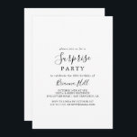 Convites Simples Partido de Surpresa Minimalista<br><div class="desc">Este simples convite de festas de surpresa minimalista é perfeito para um aniversário moderno,  aposentadoria ou qualquer festa surpresa. O design simples e elegante apresenta a tipografia de scripts clássicos e ricos em preto e branco.</div>