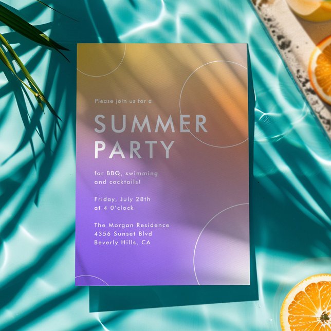 Convites Simples Partido dos Cocktail de Verão Moderno (Rox (bright, modern and colourful summer party invitation with purple to orange gradient. )
