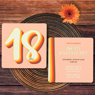 Convites Simples Peach Modern Retro Groovy 18º Aniversário