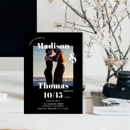 Convites Simples Preto Branco 1 Foto Negrito Minimalista Ca