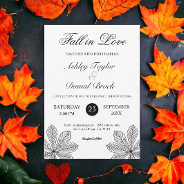 Convites Simples Preto e Branco Queda no Amor Casamento de