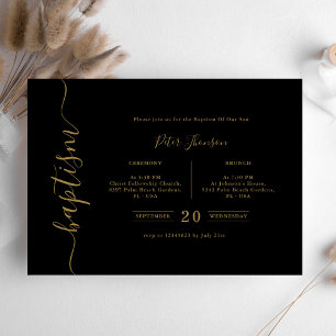 Convites Simples preto e Dourado Escrito Baptismo Gênero Ne