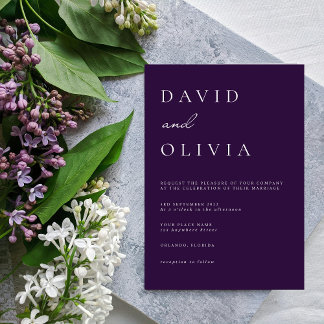 Convites Simples preto roxo e branco minimalista