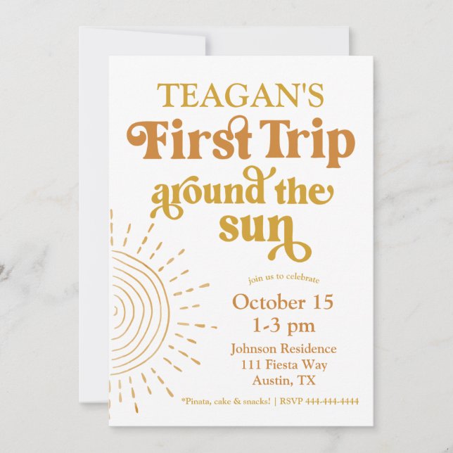 Convites Simples Primeira Viagem Em Torno Do Sol Primeiro A (Frente)