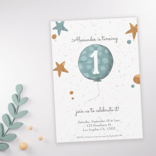 Convites Simples primeiro aniversario Azul Laranja Laranja