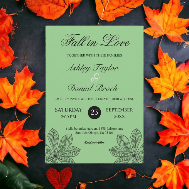 Convites Simples queda no amor Sage Boho Casamento de outon (Criador carregado)