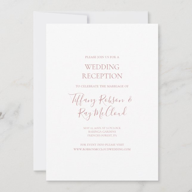 Convites Simples Recepção de Casamento em Rose Gold Elegant (Frente)