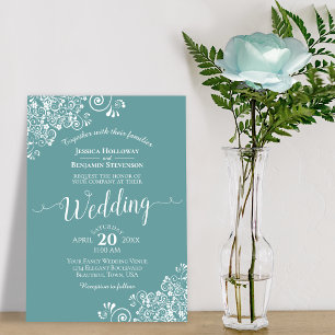 Convites Simples rendas brancas do legado no casamento teal