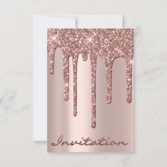 Convites Simples Rosa Drips Brilho Casamento de Aniversário (Verso)