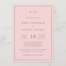 Convites Simples Rosa e Cinza Menina de Monograma