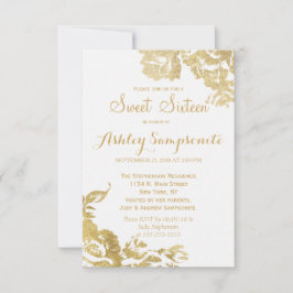 Convites Simples Rosa Floral Dourado Elegante Moderno 16