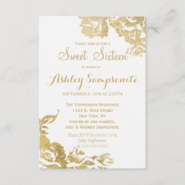 Convites Simples Rosa Floral Dourado Elegante Moderno 16