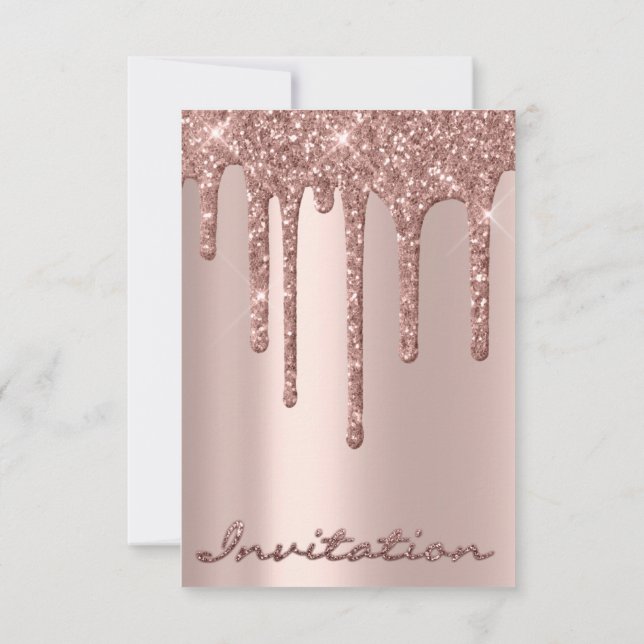 Convites Simples Rosa Nupcial de Aniversário com Brilho (Verso)