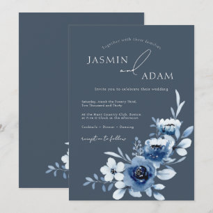 Convites Simples Rosas Azuis Reais Casamento Floral