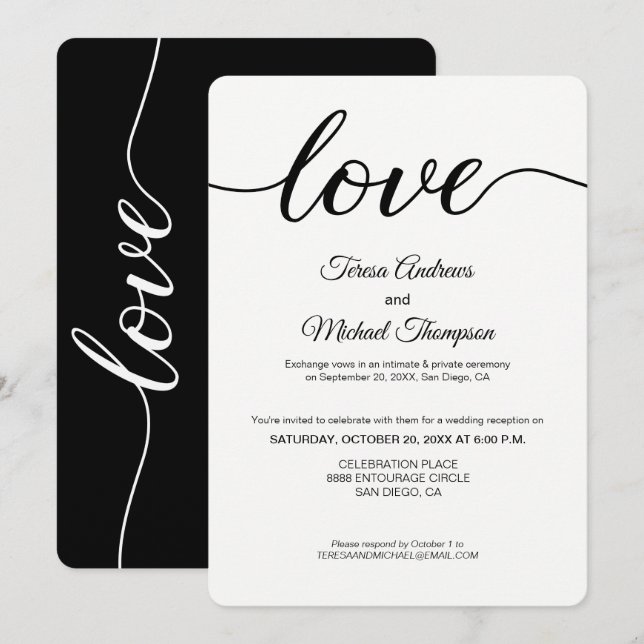 Convites Simples Roteiro de Amor Recepção de Casamento Fuga (Frente/Verso)