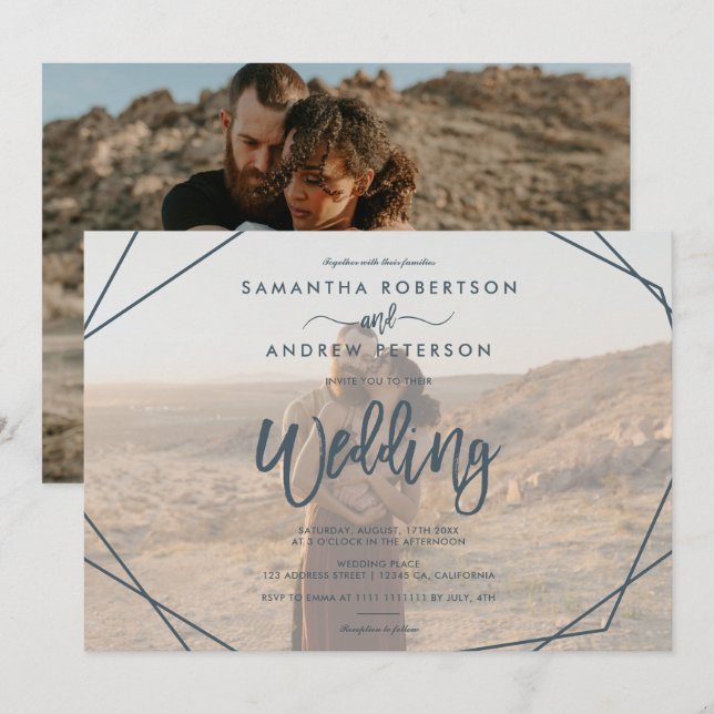 Convites Simples roteiro de fotos preto casamento (Frente/Verso)