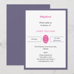 Convites Simples Roxo E Chá de fraldas Personalizado