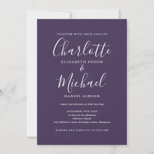 Convites Simples Roxo Tudo Em Um Casamento De Script Chic