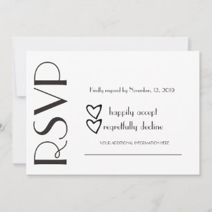 Convites Simples RSVP Coração Preto Branco Casamento