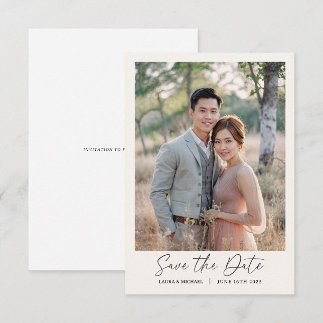 Convites Simples Save The Date Minimalista Com Foto  (Frente/Verso)