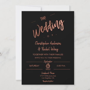Convites Simples Script Black Rosa Gold Foil O Casamento de